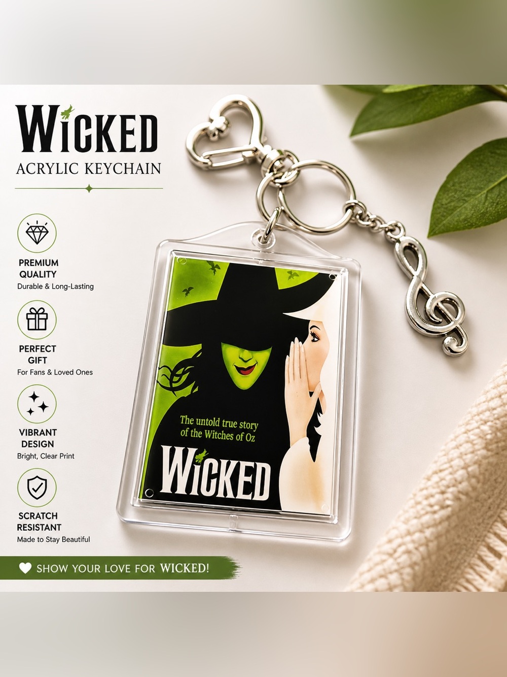 *30off3* NWOT. Wicked Double Sided Keychain. Musical. Perfect Christmas‎ Gift!